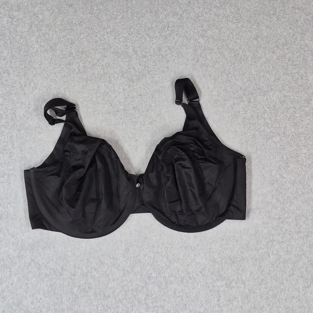 Cacique Women Bra 40F Black T Shirt Unlined Underwired Strap Adjustable